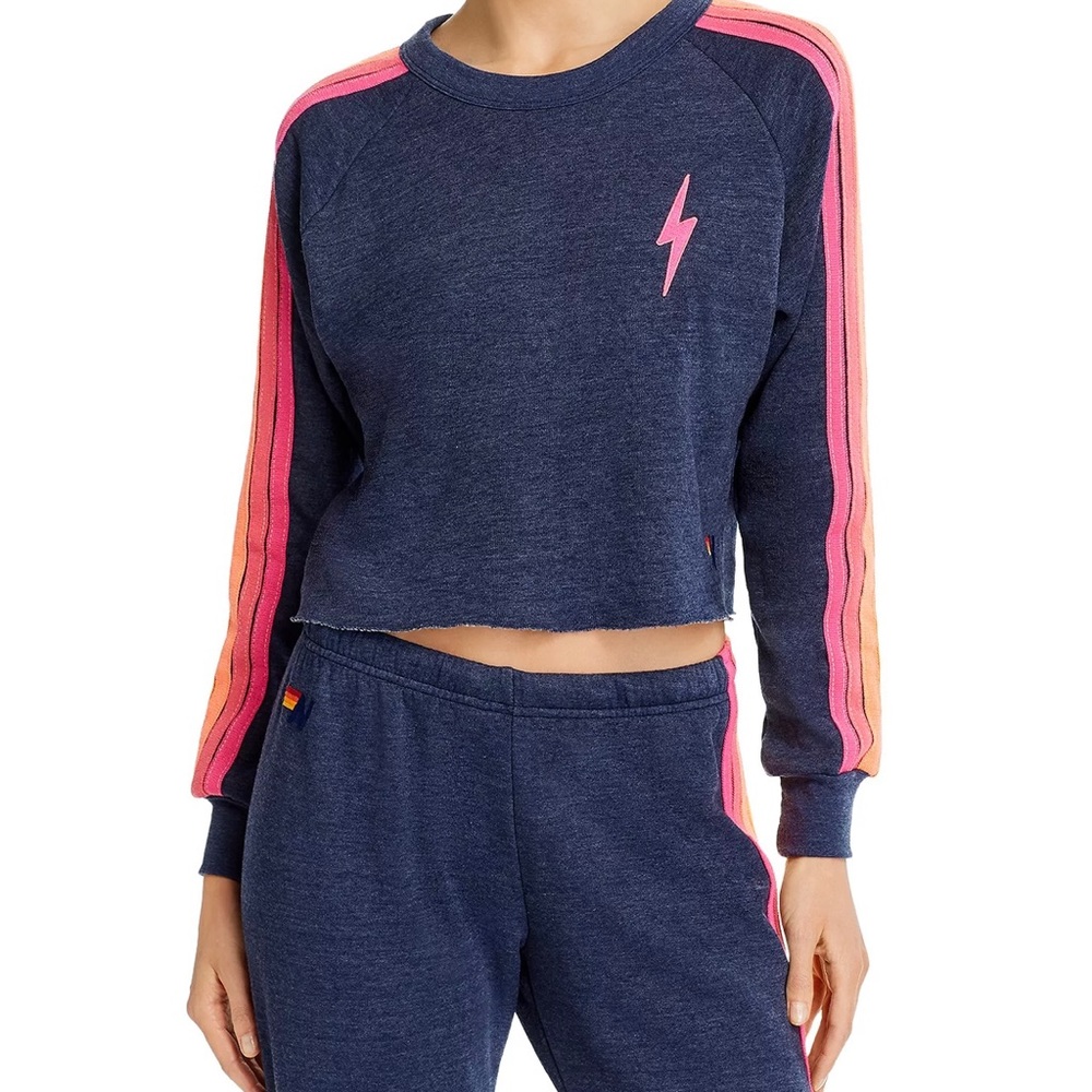 Aviator Nation Striped Cropped Crewneck